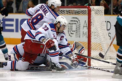 New York Rangers Marc Staal Chris Drury Henrik Lundqvist NHL hockey photo