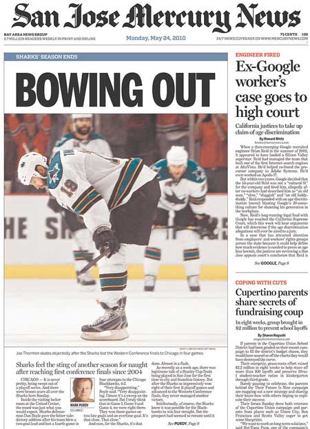 Western Conference Finals San Jose Sharks Chicago Blackhawks San Jose Mercury News bowing out