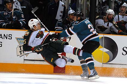 San Jose Sharks Minnesota Wild Scott Nichol hockey check hit Kim Johnsson